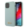 Чехол Guess для iPhone 12 Pro Max Liquid Silicone Gold Metal Logo. Цвет: голубой
