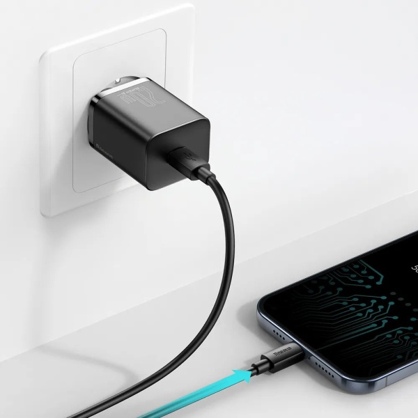 Адаптер питания Baseus Super Si Quick Charger 1C 20 Вт + кабель Type-C - Lightning 1м. Цвет: чёрный