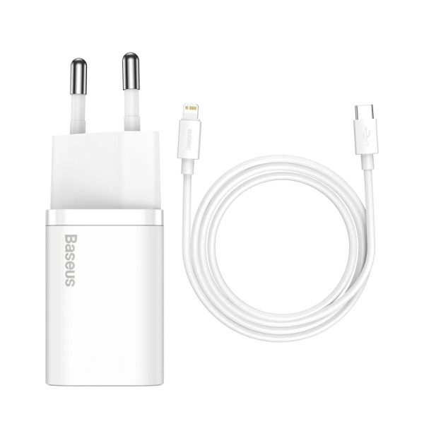 Адаптер питания Baseus Super Si Quick Charger 1C 20 Вт + кабель Type-C - Lightning 1м. Цвет: белый