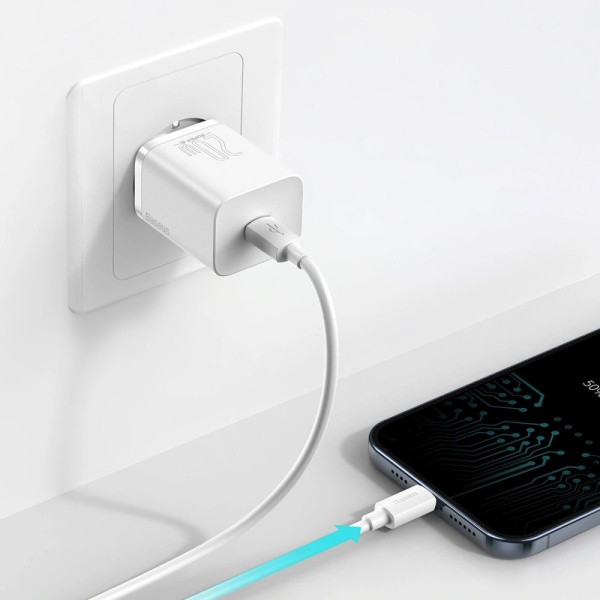 Адаптер питания Baseus Super Si Quick Charger 1C 20 Вт + кабель Type-C - Lightning 1м. Цвет: белый