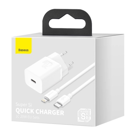 Адаптер питания Baseus Super Si Quick Charger 1C 20 Вт + кабель Type-C - Lightning 1м. Цвет: белый