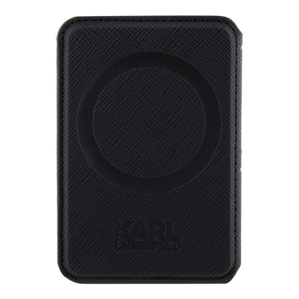 Магнитный бумажник Lagerfeld Wallet Cardslot MagSafe Stand Saffiano Monogram Plate logo Цвет: чёрный