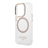 Чехол Guess PC/TPU Metal outline Hard MagSafe для iPhone 15 Pro. Цвет: прозрачный/золотой