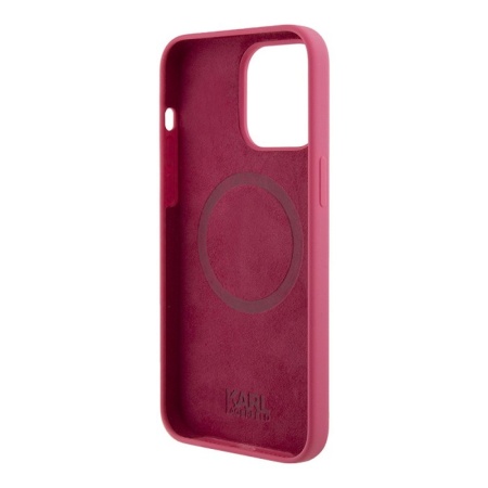 Чехол Lagerfeld Liquid silicone Metal plate logo MagSafe для iPhone 15 Pro. Цвет: фуксия