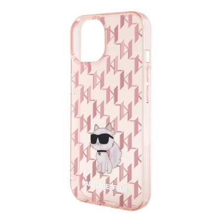 Чехол Lagerfeld для iPhone 15 PC/TPU Monogram NFT Choupette. Цвет: розовый