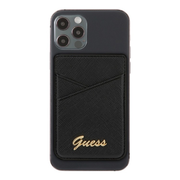 Магнитный бумажник Guess Wallet Cardslot Magsafe Saffiano Script logo. Цвет: чёрный